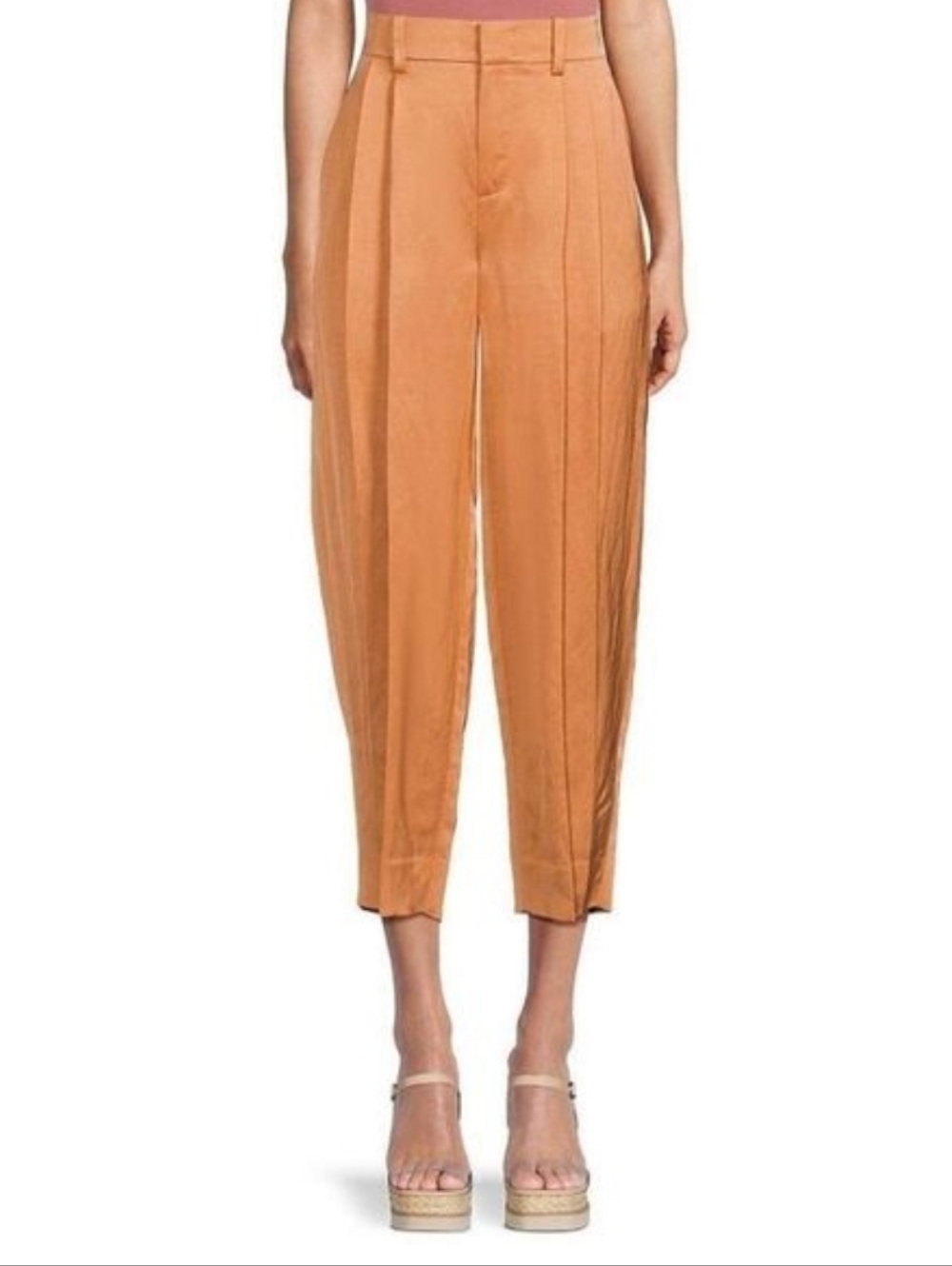 Vince High-Rise Satin Pleat Front Pants - Terracotta Size 4